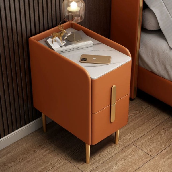 스마트 침대옆 무선충전 서랍장 USB 충전 트임 베이지화이트 선반 완제품 조립 완료 25x40x48cm 스톤 파이버보드 베이지화이트 + 스톤 파이버보드 완제품 25x40x48cm - 상세 이미지 4