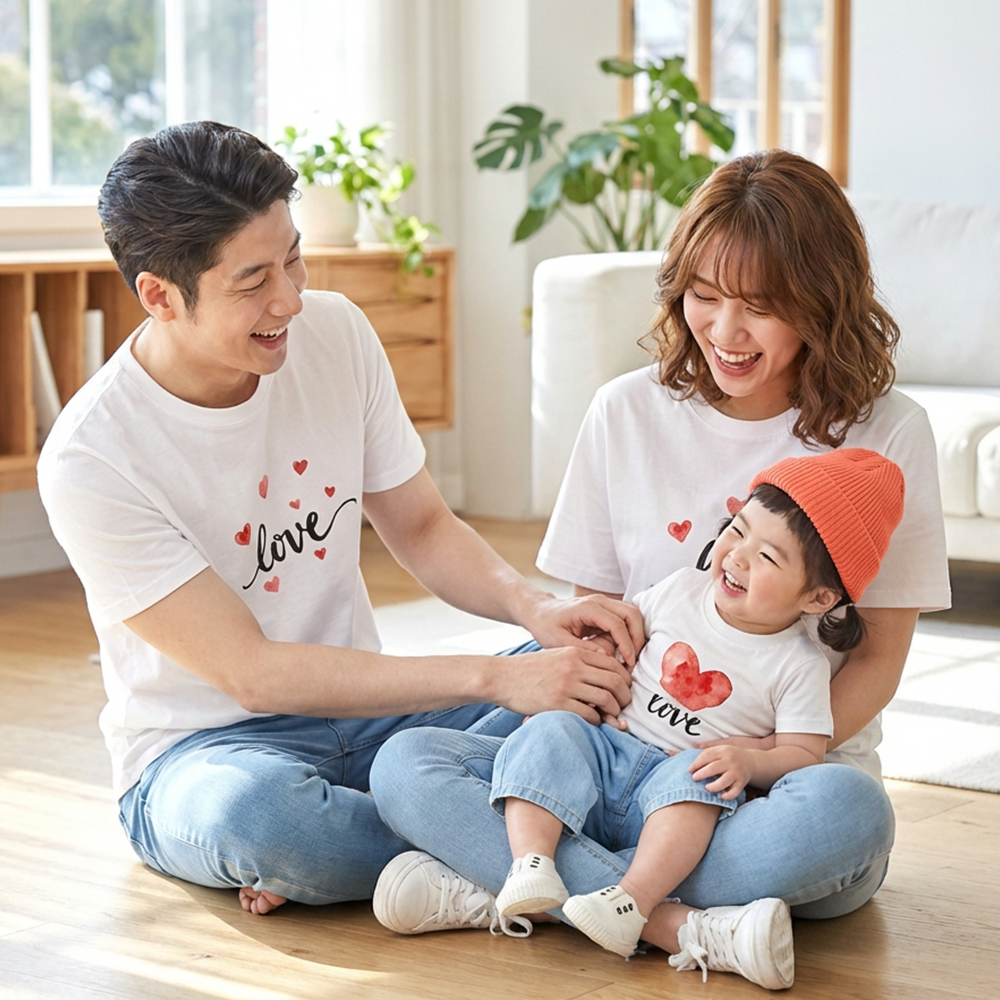 몽피마피 퐁퐁러브 가족티 패밀리룩 돌촬영 여행 사진의상 반팔 맨투맨 - 상세 이미지 3