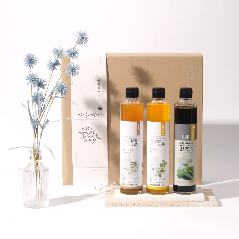 다시마간장 국산 저온압착참기름 저온압착들기름 300ml 3병선물세트 농부플러스 - 상세 이미지 2