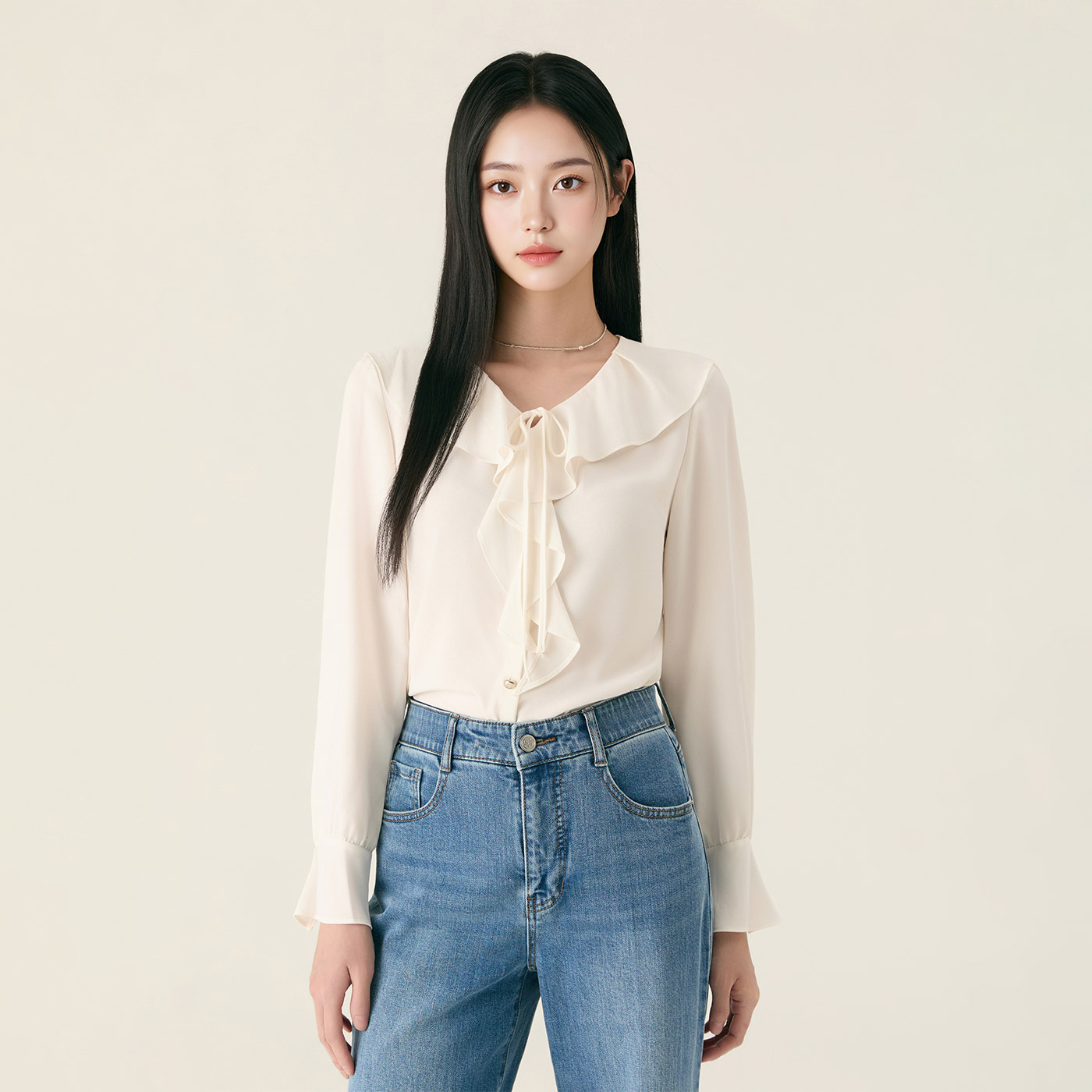 로엠 러플 블라우스 RMBLG23R14 - 상품 이미지