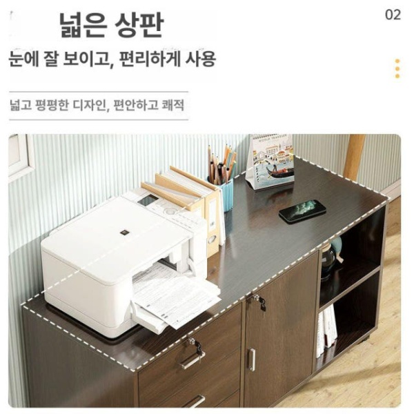 모던 사무실 수납장 캐비넷 이동식 오픈장 책장 장식장 3단 1문 2칸 100 34x59cm A 노스아메리칸블랙월넛 60 x 34x36c - 상세 이미지 4