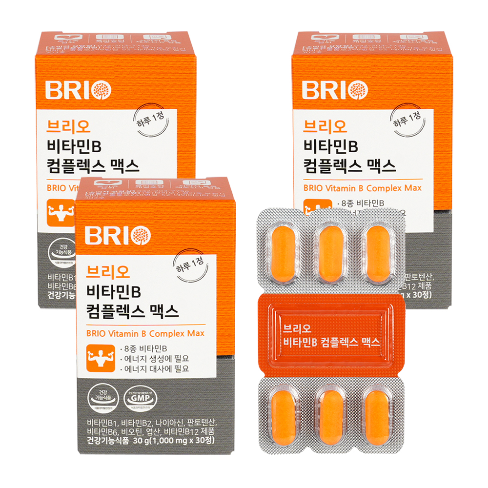 브리오 비타민B 컴플렉스 맥스 고함량 고농축 B군 B12 100 영양제 30정, 3개 - 상품 이미지