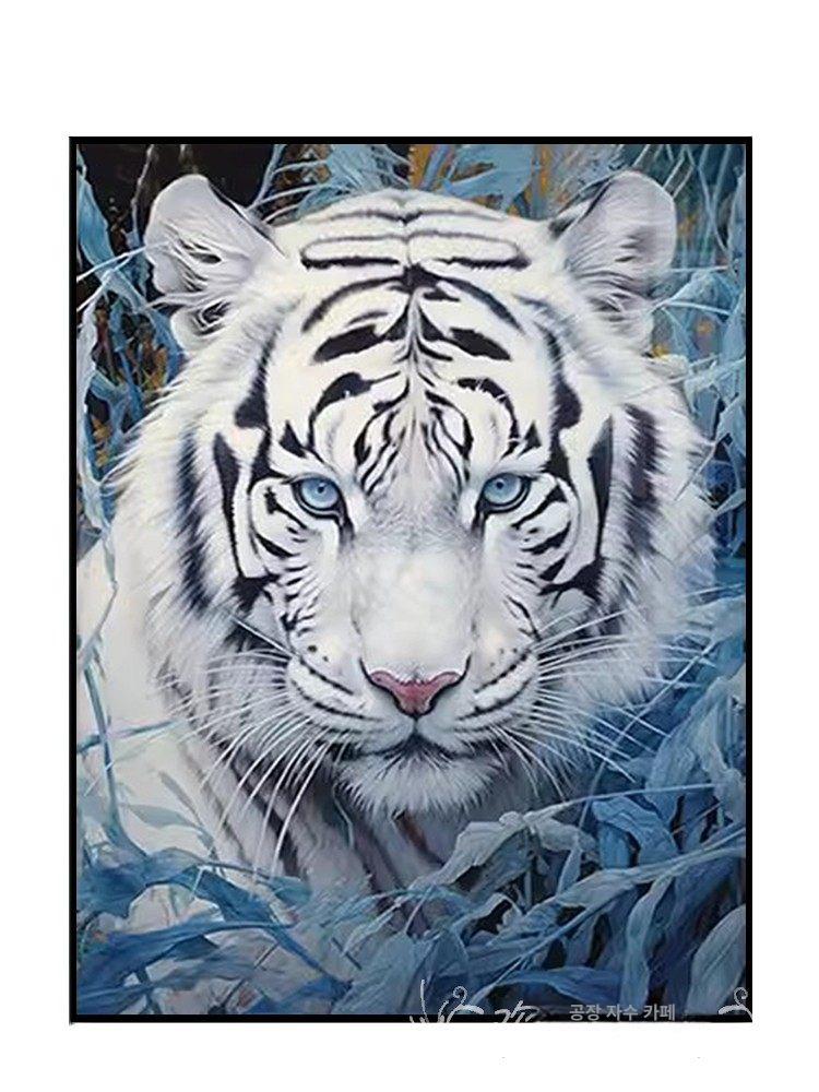 파란 눈동자 백호 보석십자수 DIY 십자수 50x65cm 중간 격자 3줄 - 상품 이미지