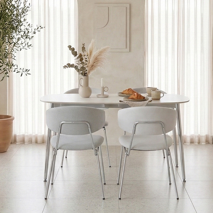 로벤 2인용 포세린 세라믹 식탁 세트 카페 반타원 800 식탁+의자2개