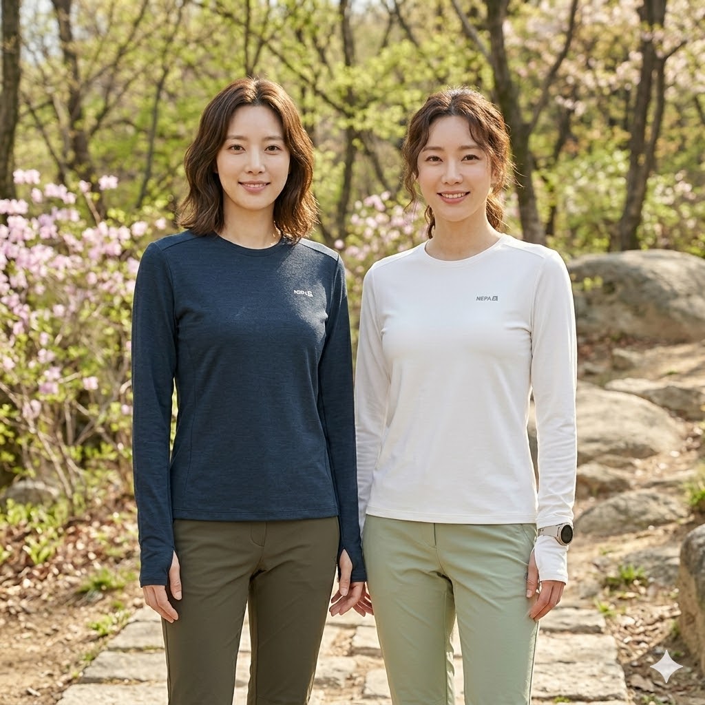 네파 여성 봄 아웃도어 핑거홀 스판 맨투맨 등산티셔츠 - 상세 이미지 4