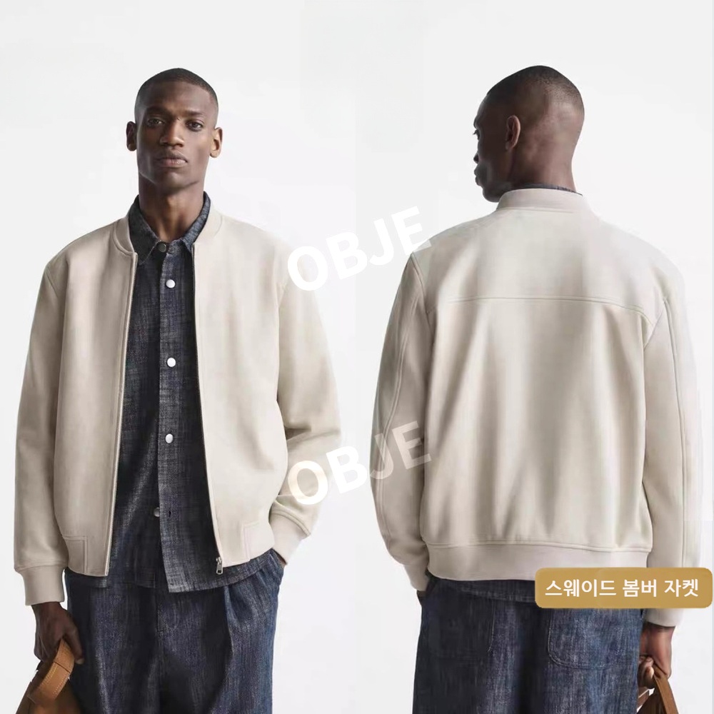 ZARA 남성 스웨이드 봄버 재킷 자라 캐주얼 점퍼 스탠드 칼라 블루종 - 상품 이미지