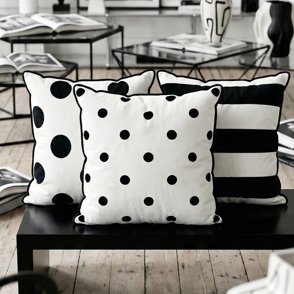 블랙앤화이트 벨벳 쇼파쿠션 북유럽 거실 쿠션커버 스타일K 01도트SW, 50x50cm