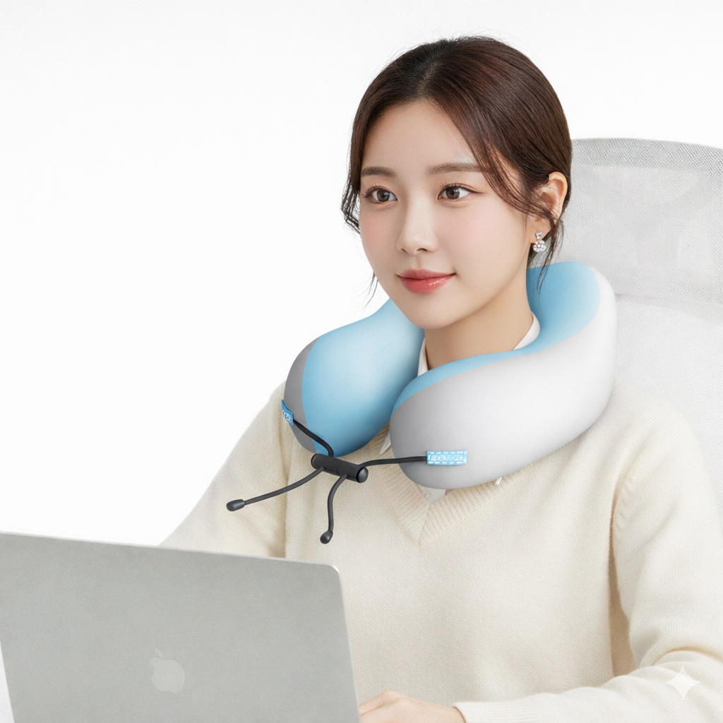 기절초풍 주아스 기내용 목베개 여행용 목베개 메모리폼 휴대용 비행기 목쿠션 블루그레이 - 상세 이미지 3