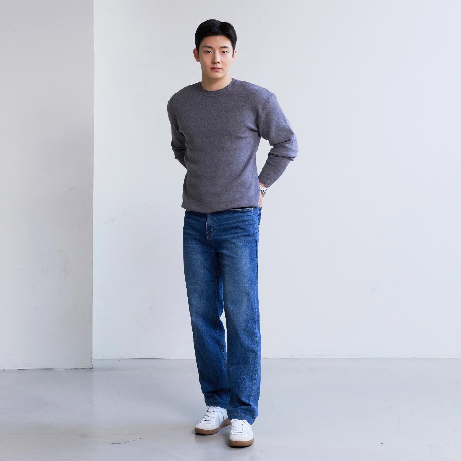 남자 일자 청바지 스트레이트 핏 밴딩 청바지 착시 효과 청바지 스판 청바지