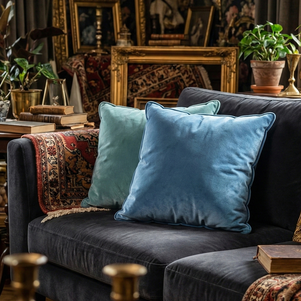 디자이너 무지 벨벳 쇼파쿠션 북유럽 쿠션커버 스타일K 320스틸블루, 50x50cm