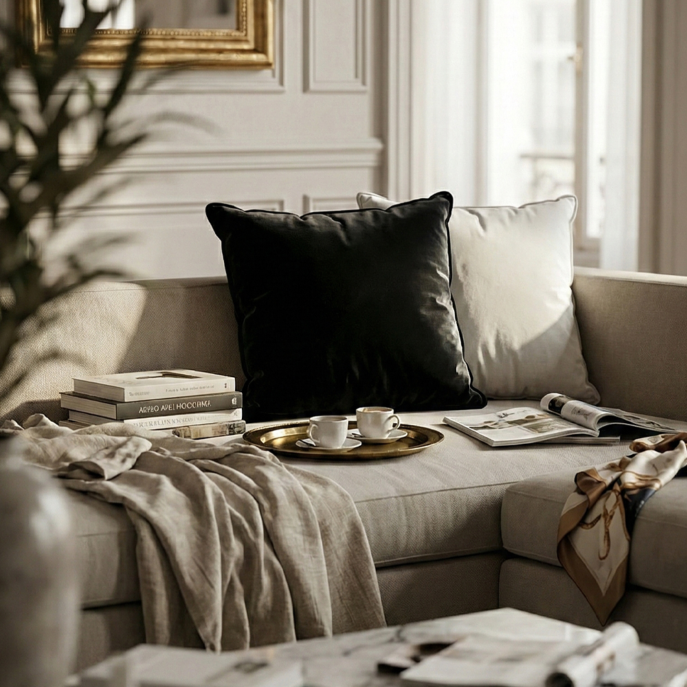 디자이너 무지 벨벳 쇼파쿠션 북유럽 쿠션커버 스타일K 326에보니블랙, 50x50cm