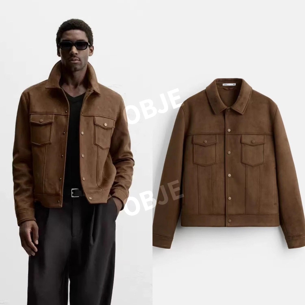 ZARA 남성 스웨이드 재킷 자라 워싱 비즈니스 아우터 캐주얼 봄 가을 - 상세 이미지 3