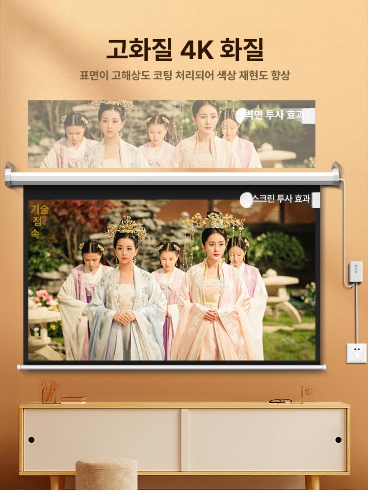 롤스크린 100인치 화면 4K 빔프로젝터 60인치 4:3 HD 전동 화이트 플라스틱 - 상세 이미지 4