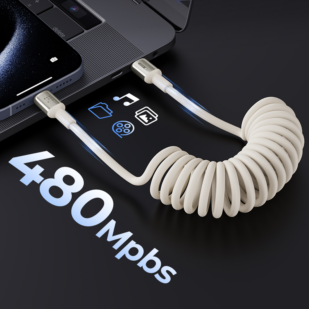 볼트미 Helix 240W PD C to C타입 스프링 초고속 충전케이블 크리미 화이트, 1개, 1.8m - 상세 이미지 3