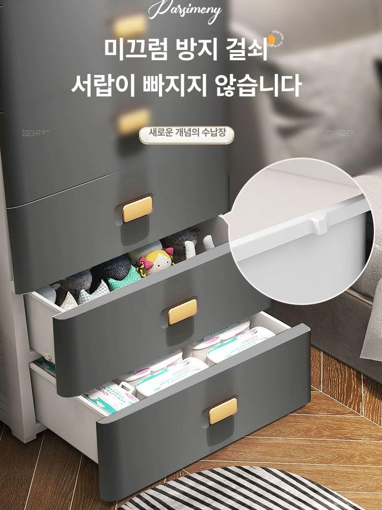 오단서랍장 5단 1000 옷장 튼튼한 서랍수납장 화이트 63cm 폭 궁전 그레이 바퀴 포함 이중 서랍 3칸 - 상세 이미지 3