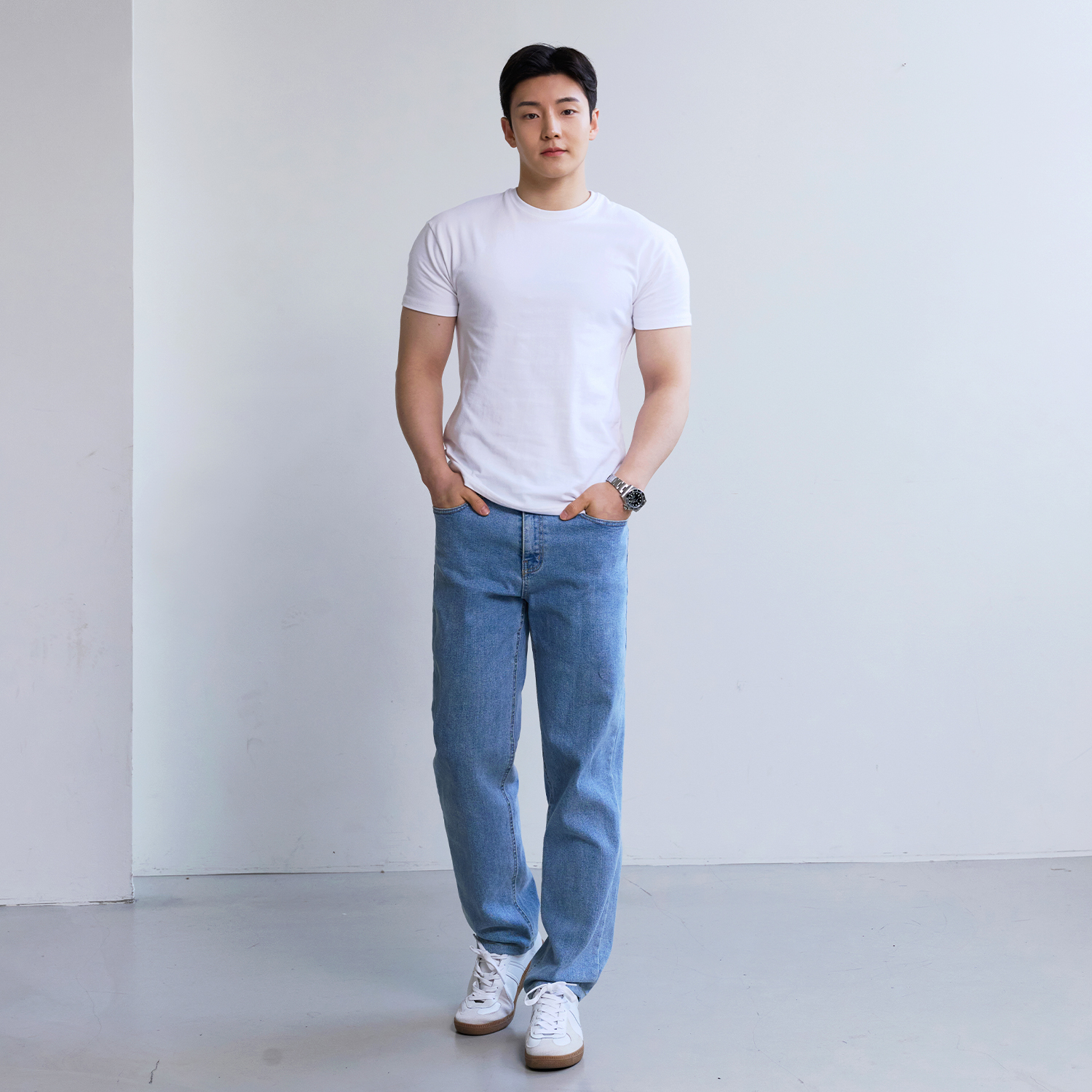 착시 길어보이는 남자 일자 청바지 스판 스트레이트 핏 밴딩 이미지 3