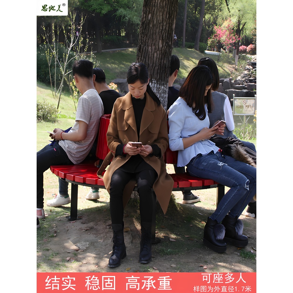 나무 둘레 벤치 쉼터 라운드 조경 공원 원형 의자 옥외용 부식 방지 목재 정원 야외원형의자 외경 1.5m 등받이 없음 - 상세 이미지 3