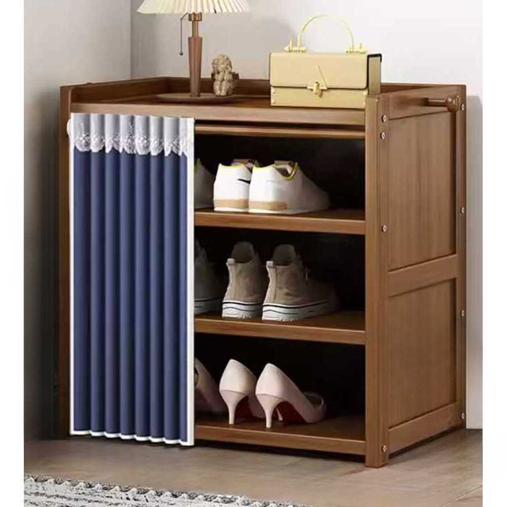 원목 신발장 슬림 학원 현관 식당 커튼 슬리퍼 보관장 4단 50cm - 상품 이미지