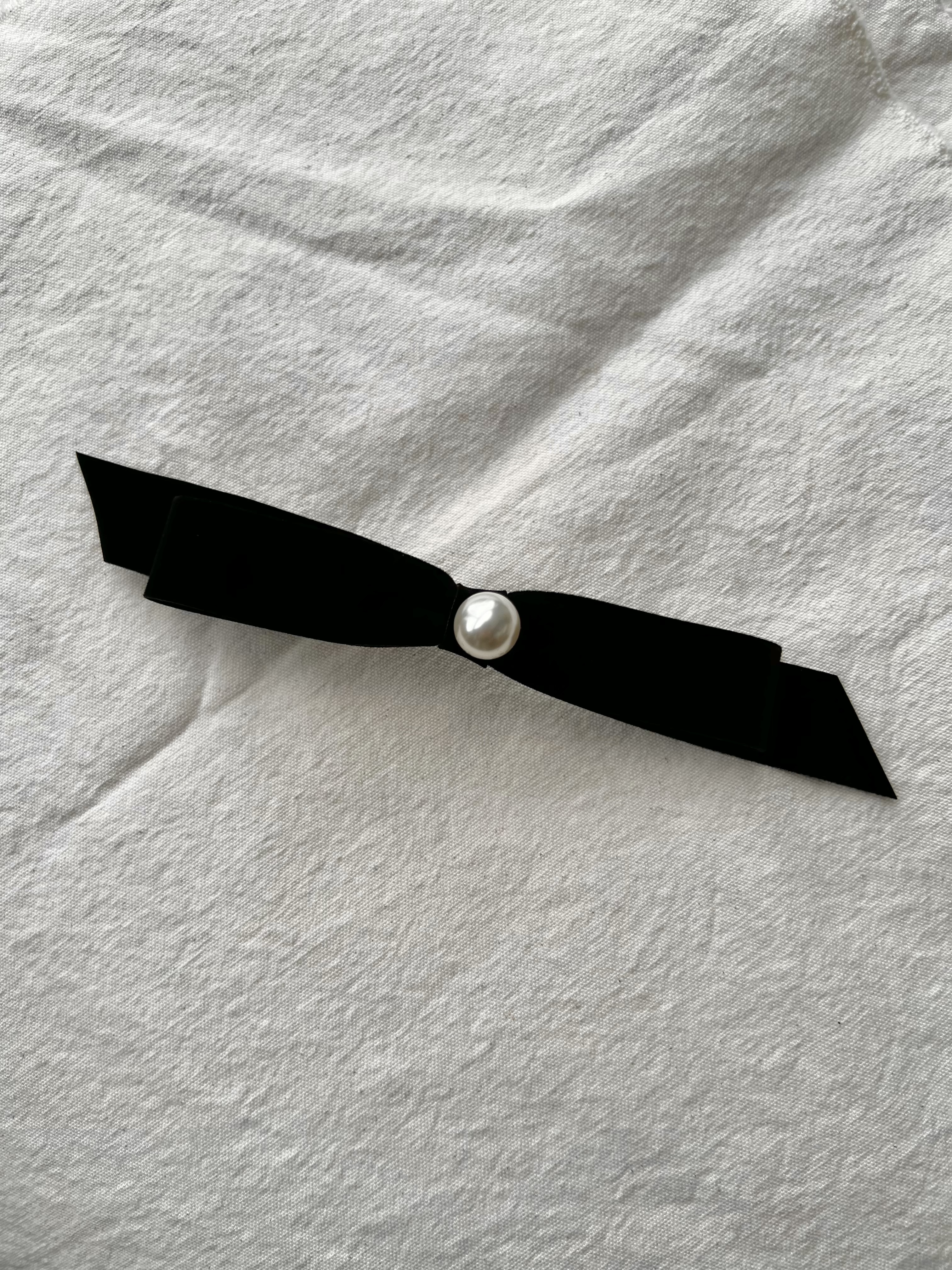 핸드메이드 일자 벨벳 진주 빅 리본 자동핀 10cm - 상세 이미지 4