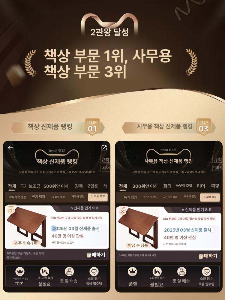 접이식 원목 책상 공부 1인용 원룸 좁은공간 800 월넛 100cm 10년 보증 - 상세 이미지 2