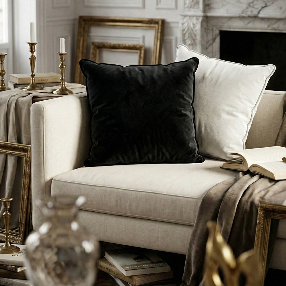 디자이너 무지 벨벳 쇼파쿠션 북유럽 쿠션커버 스타일K 326에보니블랙, 50x50cm