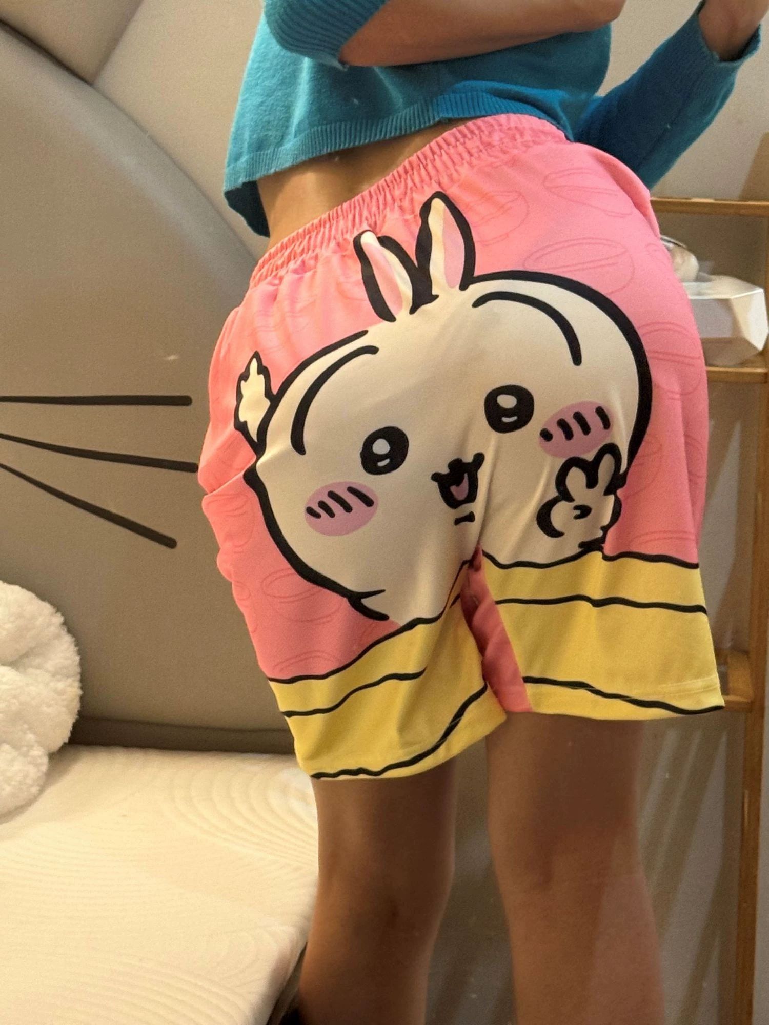 치이카와 반바지 웃긴 우사기 하치와레 여름 커플 집 옷 편안한 만만한 하치와레 M - 상세 이미지 2