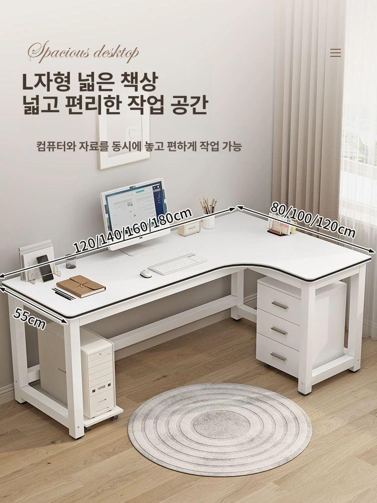 모서리 자 책상 화이트 코너 테이블 학생 데스크 화이트 왼쪽 코너 책장+페그보드 포함 120x120x73cm - 상세 이미지 3