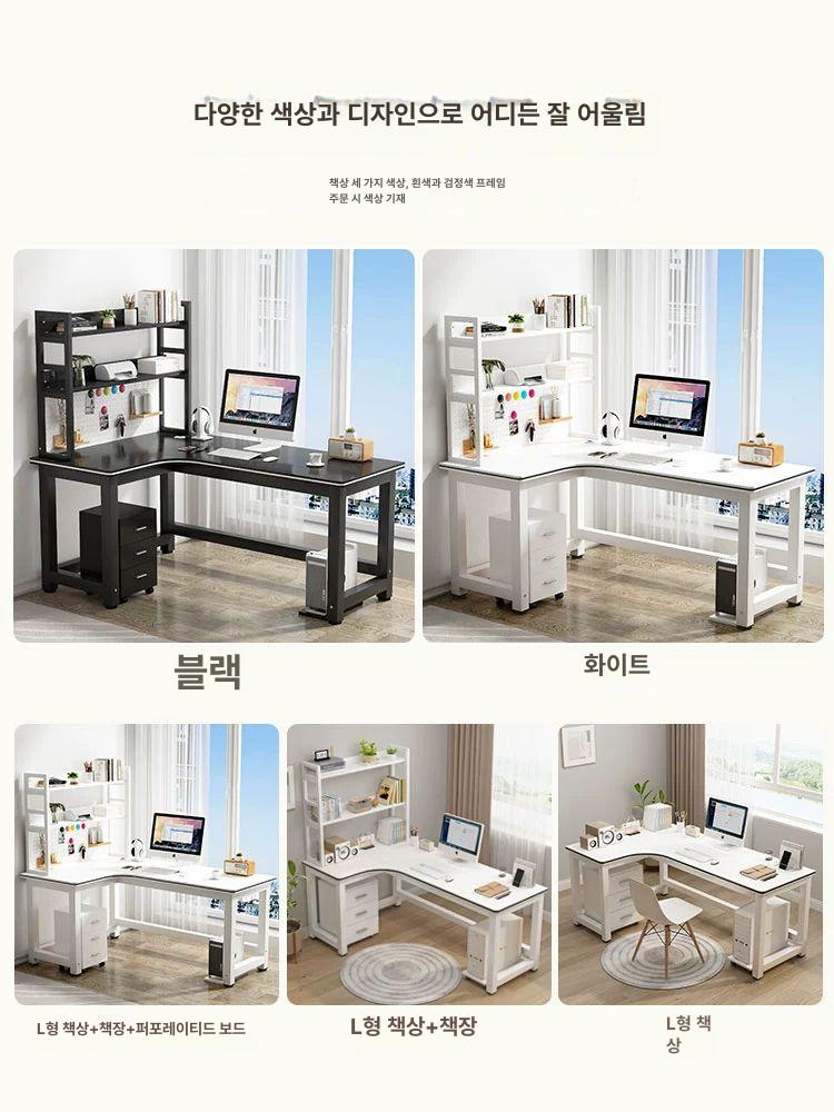모서리 자 책상 화이트 코너 테이블 학생 데스크 화이트 왼쪽 코너 책장+페그보드 포함 120x120x73cm - 상세 이미지 5