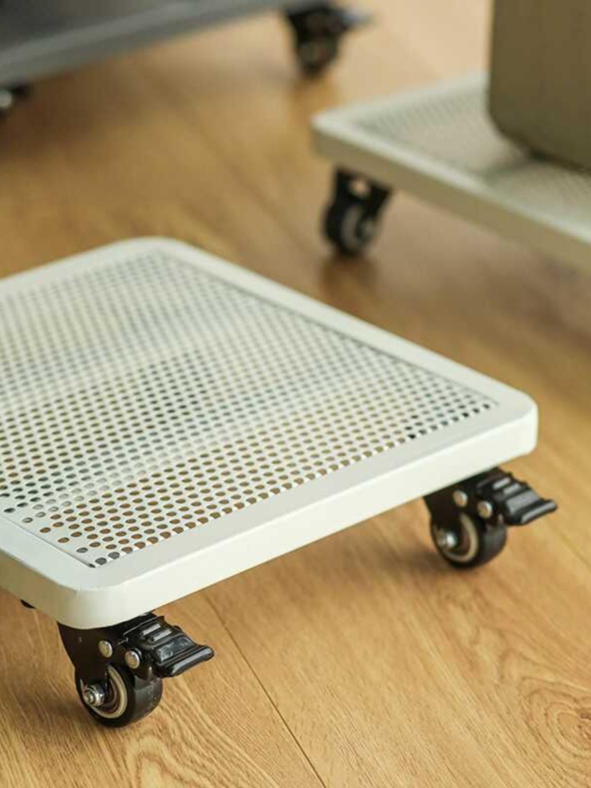 사각 화분 받침대 트레이 달린 바퀴 운반 이동식 철제 [크림화이트] 25x25cm - 상세 이미지 4