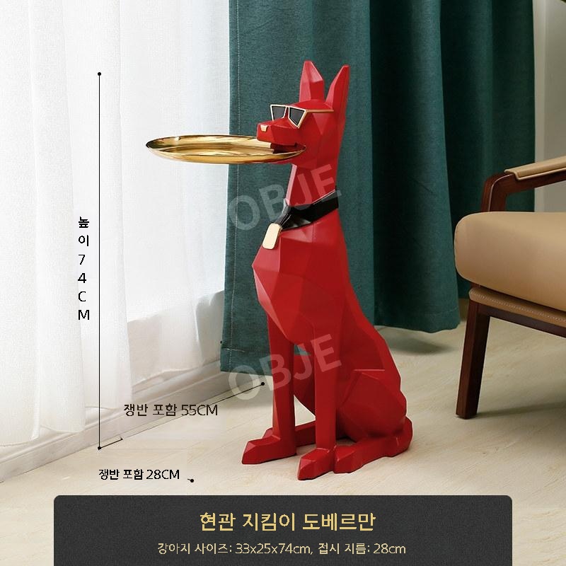 사이드테이블 선반 도베르만 조각상 이동식 트레이 침대 협탁 원목 이미지 6