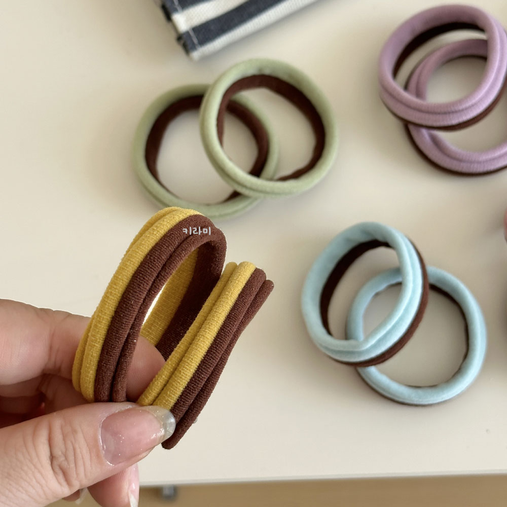 부드러운 투톤 배색 머리끈 세트 매듭없는 헤어 고무줄 - 상세 이미지 4