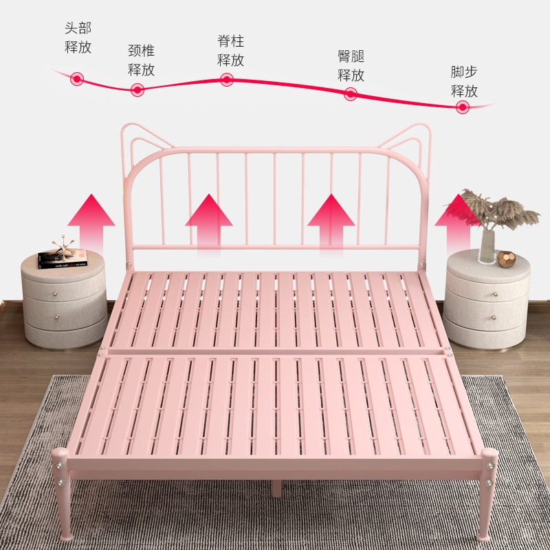 고양이 귀 귀여운 조립식 더블 퀸 싱글 뼈대 저소음 빈티지 철제 침대프레임 핑크 고양이 귀 38mm 슬랫 1000mmx1900mm - 상세 이미지 4
