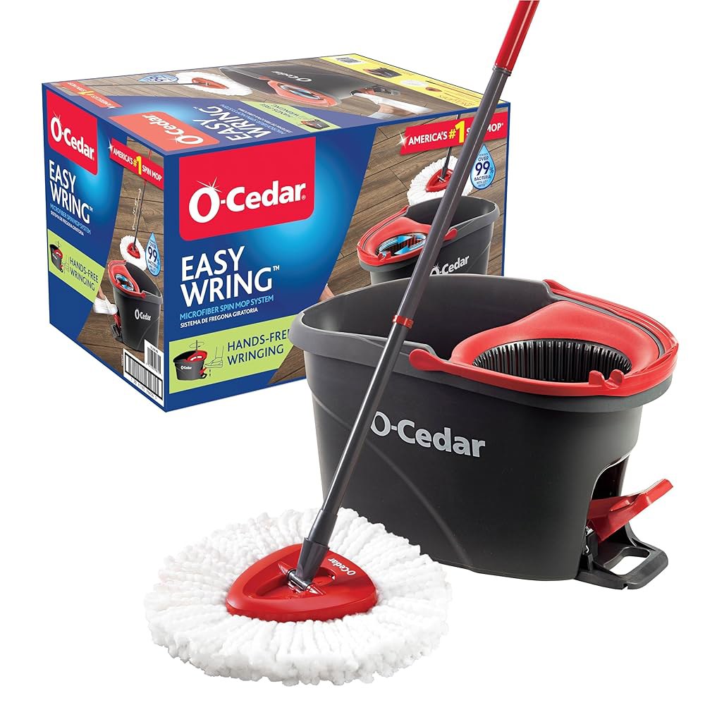 O-Cedar 이지레킹 극세사 스핀 걸레, 버킷 바닥 청소 시스템, 빨간색, 회색, 표준 3 Red/Gray - 상품 이미지