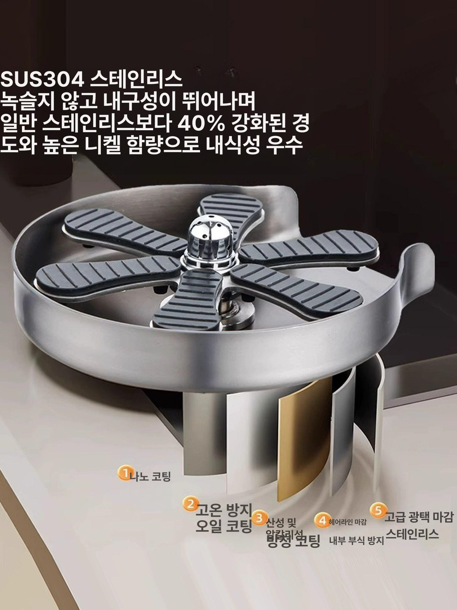 고압 자동 분사 컵 세척기 스테인리스 가정용 싱크대 커피 우유병 세척 카페 업소용 304 스테인리스 스틸 강철 - 상세 이미지 2