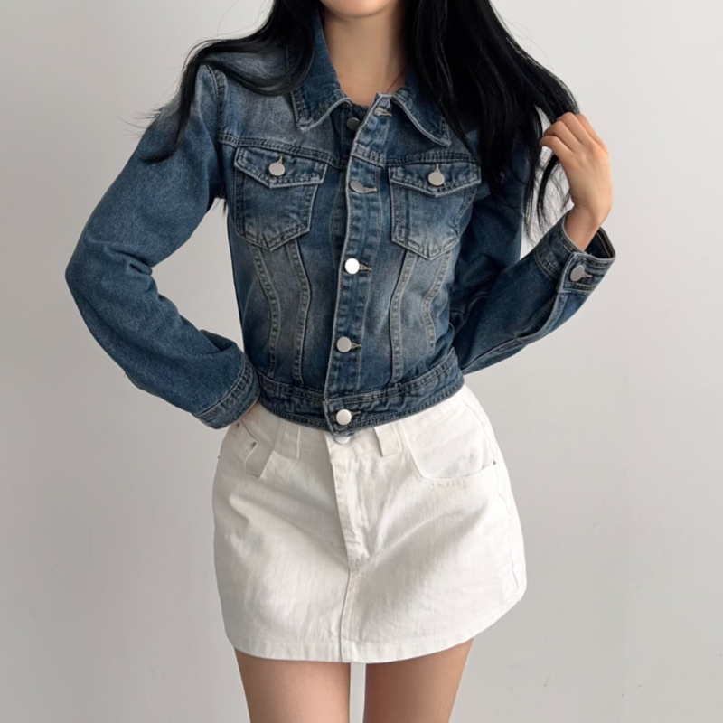 봄아우터 빈티지 크롭자켓 워싱 청자켓 - 상세 이미지 4