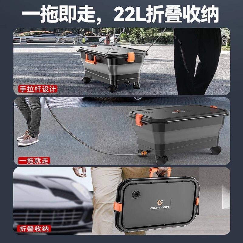 세차 버킷 바퀴 이동식 수납함 광택 세정 전용 용기 의자 세차용품 수납함 검정색 물통 55kg - 상세 이미지 3