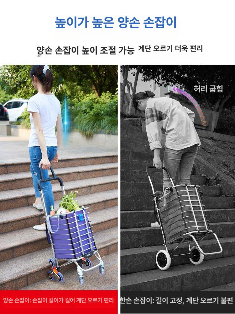 휴대용 쇼핑카트 경량 소형 손수레 계단용 가정용 노인용 1단계 뚜껑형 좌석 브레이크 2021 8륜 A - 상세 이미지 4