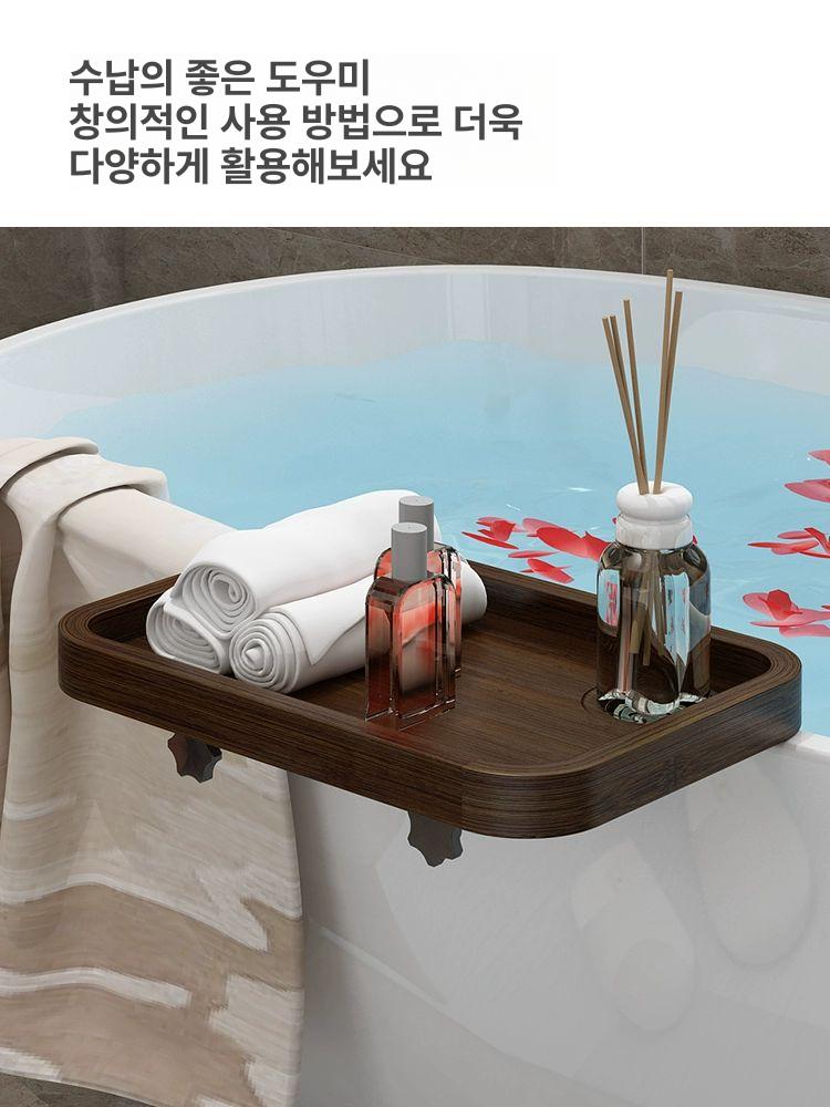 침대 수납 걸이 거치대 미니 간이 사이드 선반 원목 월넛 컬러 - 상세 이미지 3