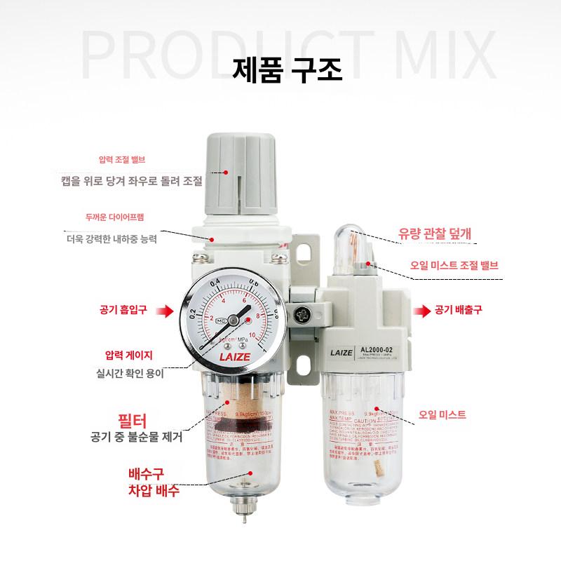 컴프레샤 수분분리기 에어레귤레이터 수분 필터 에어 공압 화이트 AC3010-02 - 상세 이미지 2