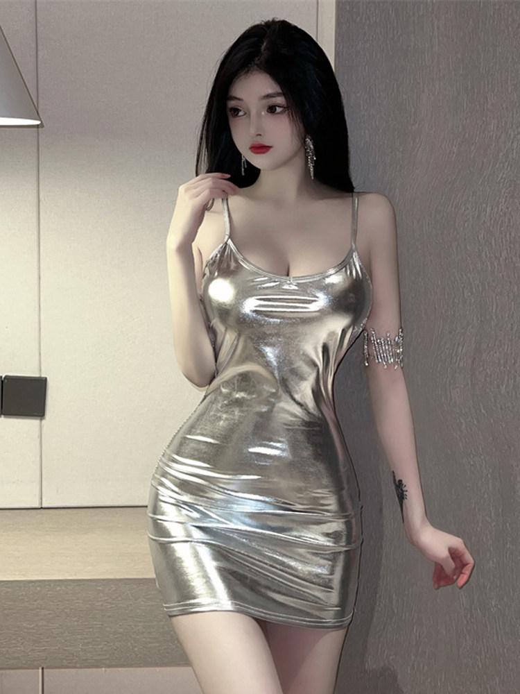여름 섹시 백리스 미니 브이넥 슬림핏 - 상품 이미지