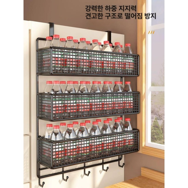 스마트 냉장고 옆선반 바구니 메쉬 선반 주방 수납선반 블랙 3단 대형 후크 포함 블랙 1단 소형 - 상세 이미지 5