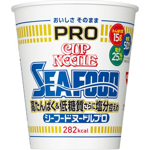 컵누들 일본 닛신 컵라면 PRO 씨푸드 누들 고단백 & 저당질 여기에 염분 조절까지 맛은 그대로 식이섬유 1회분당 282kcal 78gX12개