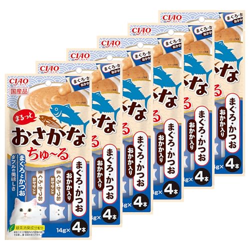 차오 마룻토 오사카나 츄르 참치·가다랑어 가쓰오부시 함유 고양이 간식 14g x 4개 6개 세트