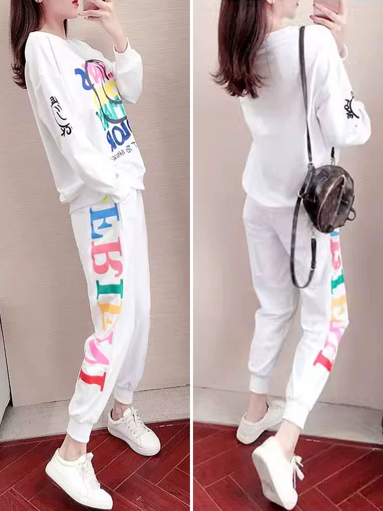 방송댄스 여성댄스복 에어로빅 바지 티셔츠 옷 진분홍 스웨트셔츠+블랙 팬츠 봄가을얇은 S - 상세 이미지 5