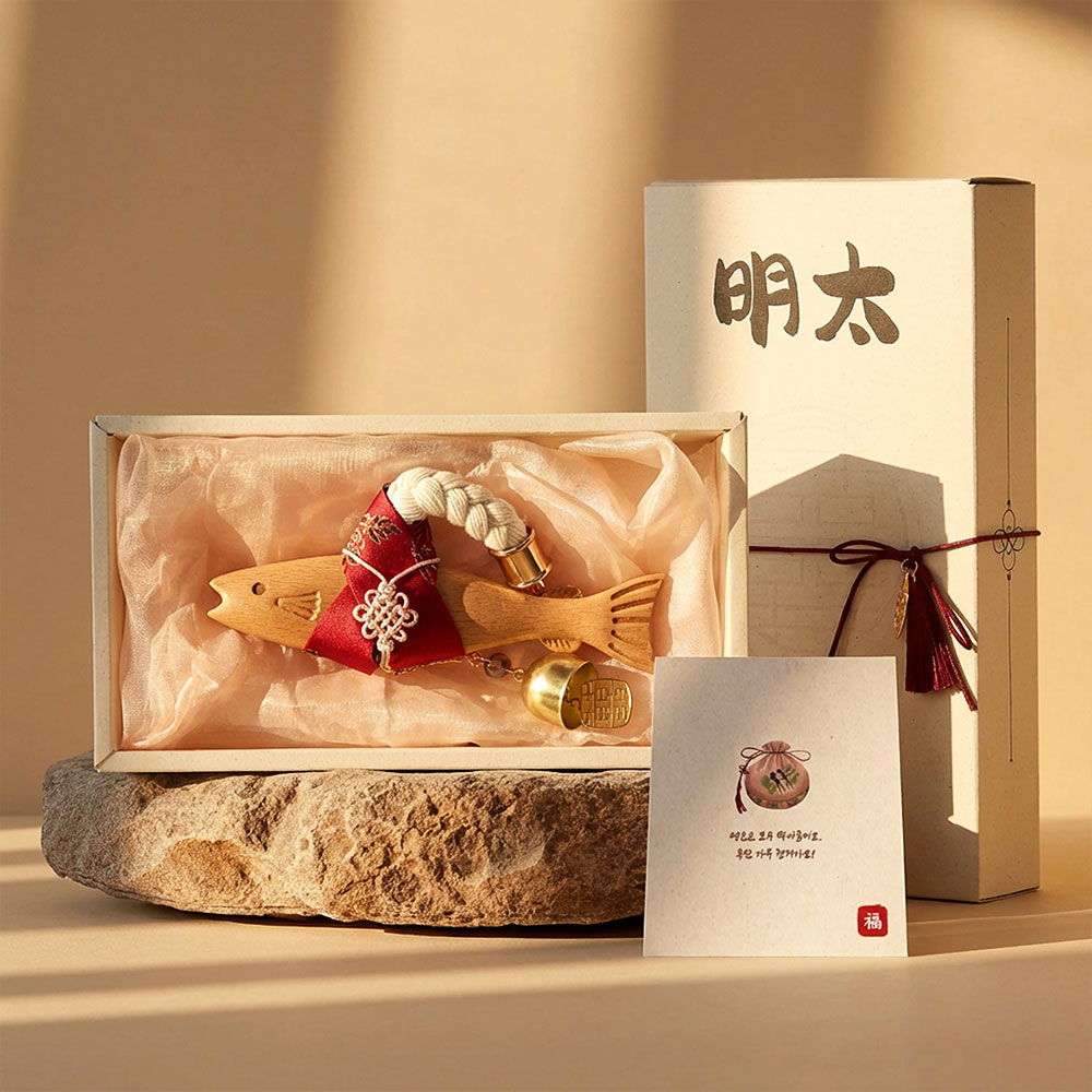 생각하는집 명태 액막이 북어 행운 개업 이사 외국인 선물 나무 자석 명주실 액맞이 빨강