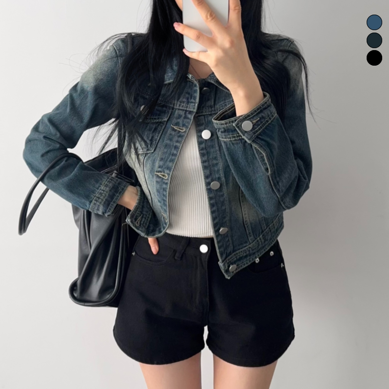 봄아우터 빈티지 크롭자켓 워싱 청자켓 - 상품 이미지