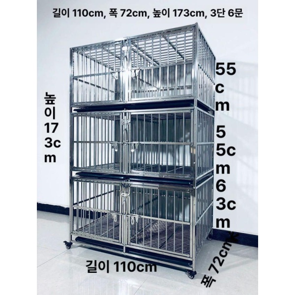 프리미엄 강아지 펫샵 분양장 동물병원 펜스 케이지 격리장 길이 95x폭 63x높이 118 4칸 모두 전체 사각 튜브 모델 슈퍼물림방지 높이 프레임 사각 튜브+원형 튜브 물림방지없음 - 상세 이미지 3