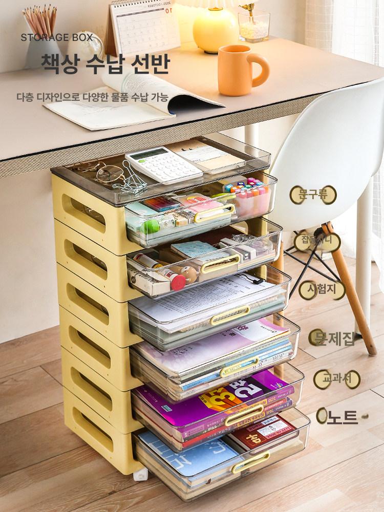 책상밑 수납장 이동식 사무실 책상용 프린터 데스크 6칸-머스터드옐로우 (롤링 바퀴 포함-바닥형) - 상세 이미지 3