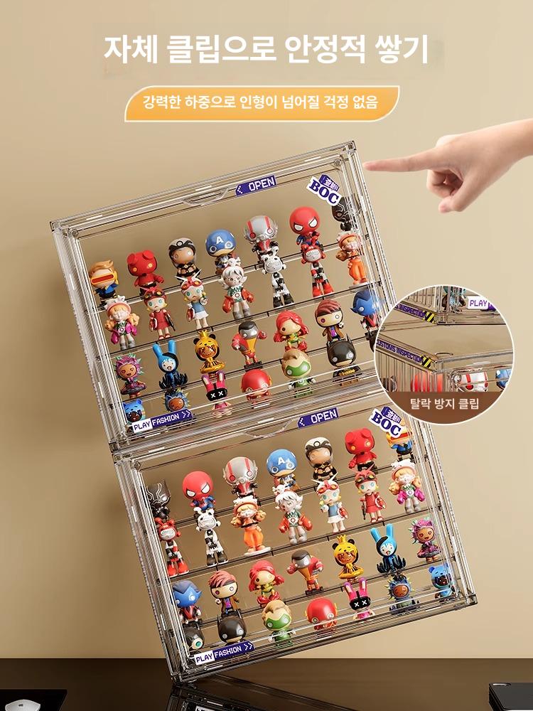 투명 아크릴 수납 진열대 방진 박스 래부부 퍼피마트 전시용 대형 투명화이트 3단 - 상세 이미지 2