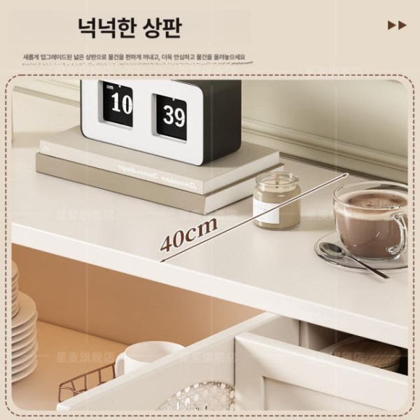 모던 주방 라탄 1층 화이트 그릇 수납장 선반장 진열장 설치 160cm A 1층설치 60cm 레인보우글라스 - 상세 이미지 3